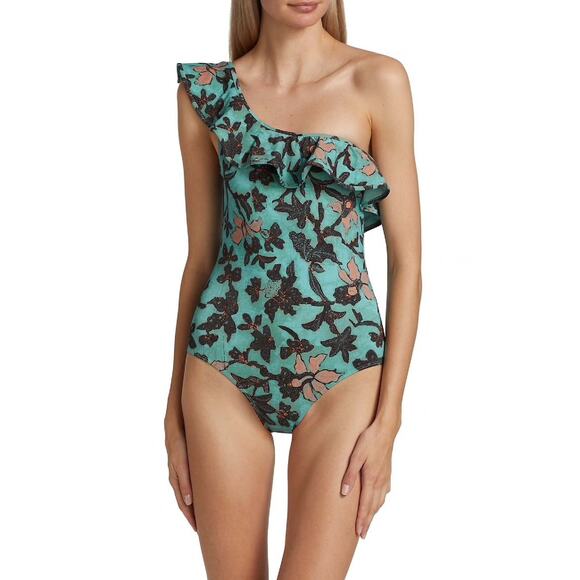 Ulla Johnson Martina Maillot One Shoulder Ruffle Neck One Piece Swim - L - Bali - Picture 1 of 6